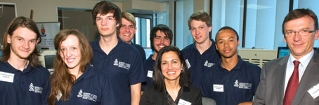 Prof Cheryl de la Rey and Benoit Neel with some of the students who will benefit from the new lab.